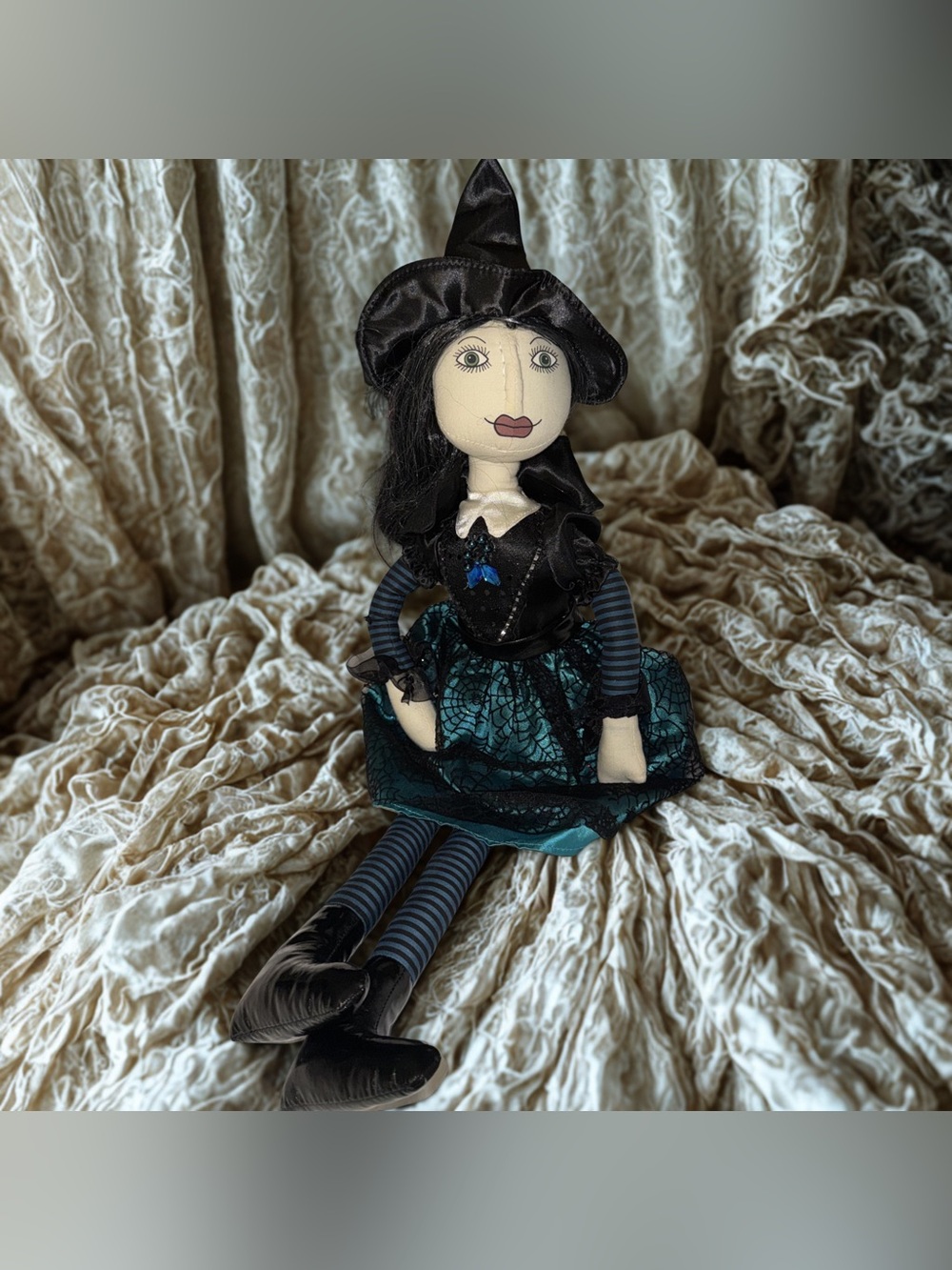 Whimsigoth Halloween Witch Doll Handmade Primitive Sitting Witch
